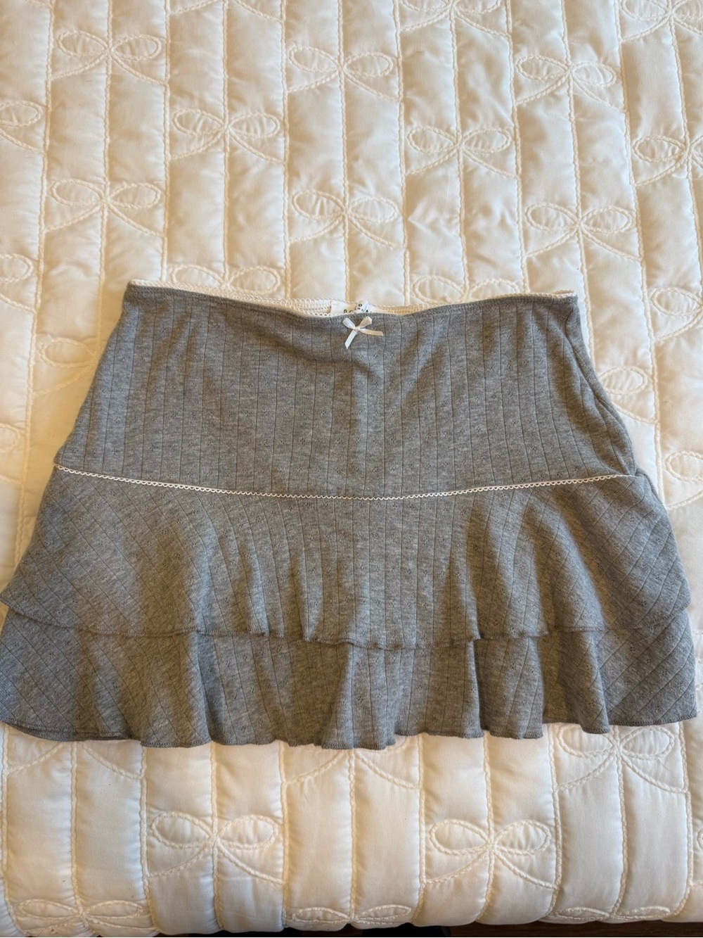 Gray Ruffle Knit Mini Skirt - Women's